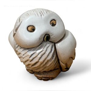 Artesania Rinconada Snow Owl Figurine | Vintage Uruguay hand carved